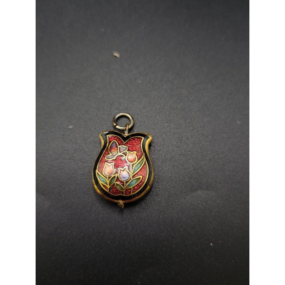 Vintage Red Dangle Cloisonne Necklace pendant - Picture 4 of 8